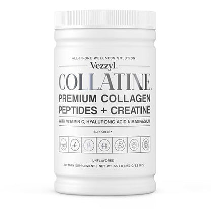 Vezzyl Collatine – Premium Kollagenpeptide mit Kreatin, Vitamin C, Hyaluronsäure und Magnesium für Haut, Haare, Nägel, Knochen & Gelenke, Muskeln, Immunsystem und kognitive Unterstützung (250 g / 8,8 oz)