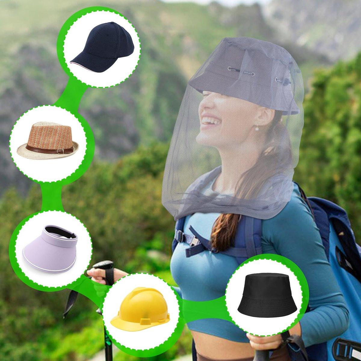 South to East Premium Moskito-Kopfnetz für Insekten 2er-Pack, Ultra groß & lang, extra feine Löcher, Fliegen- & Insektenschutz für Camping, Wandern, Angeln, Gartenarbeit, Safari, passend für alle Hüte, Hellgrau