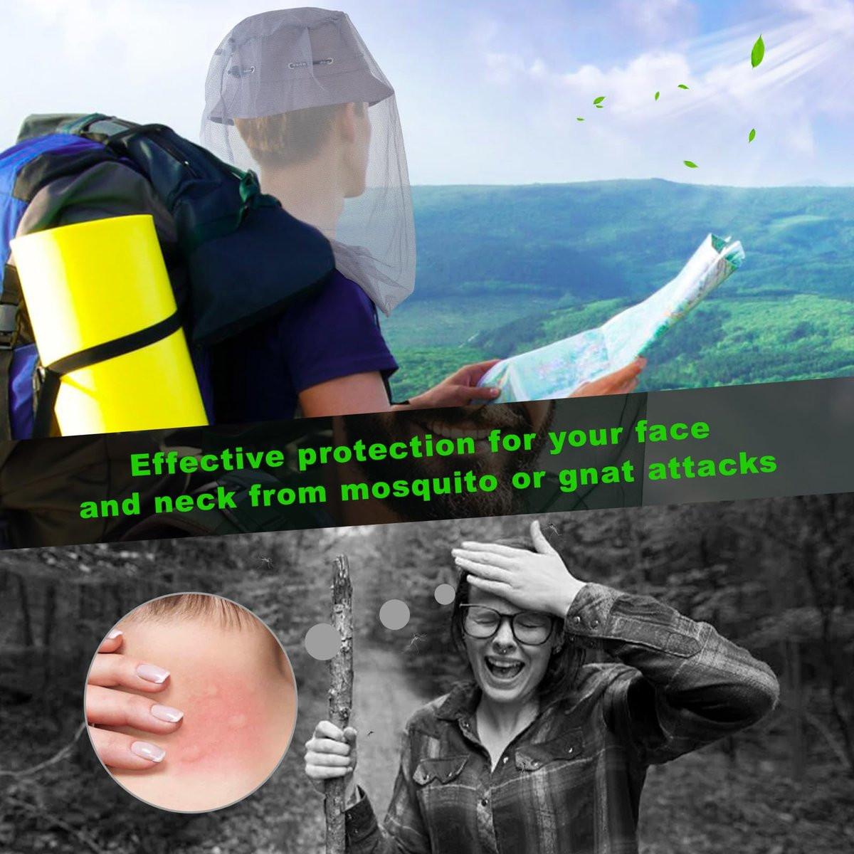 South to East Premium Moskito-Kopfnetz für Insekten 2er-Pack, Ultra groß & lang, extra feine Löcher, Fliegen- & Insektenschutz für Camping, Wandern, Angeln, Gartenarbeit, Safari, passend für alle Hüte, Hellgrau