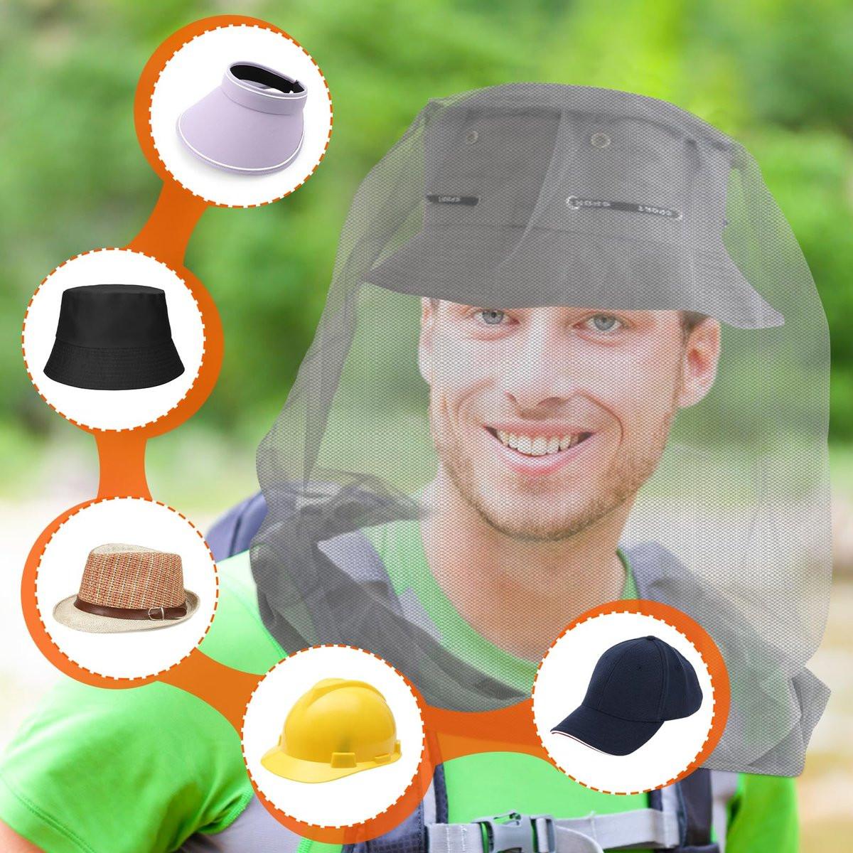 South to East Premium Moskito-Kopfnetz für Insektenschutz 2er-Pack, Ultra groß & lang, extra feine Löcher, Fliegen- & Insektenschutz für Camping, Wandern, Angeln, Gartenarbeit, Safari, passt auf alle Hüte, Grau