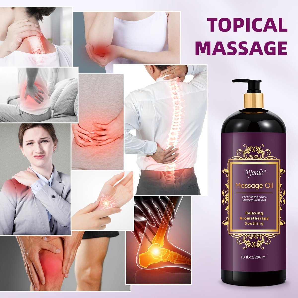 Pjordo Aromatherapie Lavendel Massageöl, 300 ml – Entspannendes Massageöl mit Traubenkern-, Süßmandel- und Jojobaöl für wohltuende, beruhigende Massagen