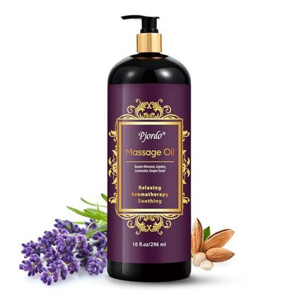 Pjordo Aromatherapie Lavendel Massageöl, 300 ml – Entspannendes Massageöl mit Traubenkern-, Süßmandel- und Jojobaöl für wohltuende, beruhigende Massagen