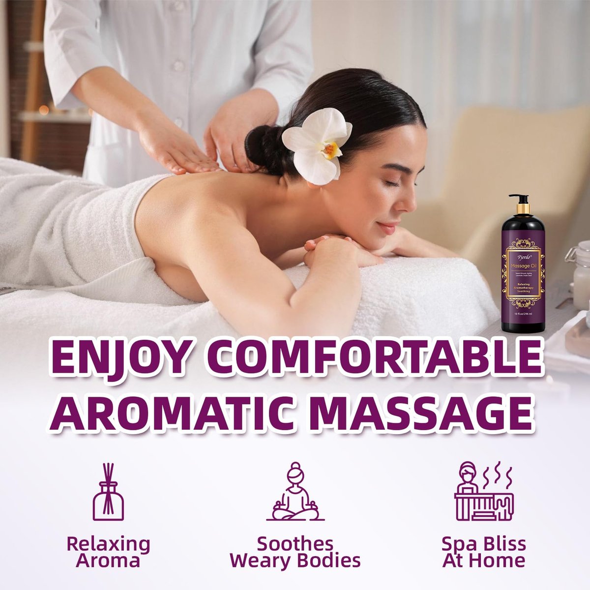 Pjordo Aromatherapie Lavendel Massageöl, 300 ml – Entspannendes Massageöl mit Traubenkern-, Süßmandel- und Jojobaöl für wohltuende, beruhigende Massagen