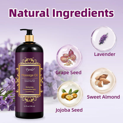 Pjordo Aromatherapie Lavendel Massageöl, 300 ml – Entspannendes Massageöl mit Traubenkern-, Süßmandel- und Jojobaöl für wohltuende, beruhigende Massagen