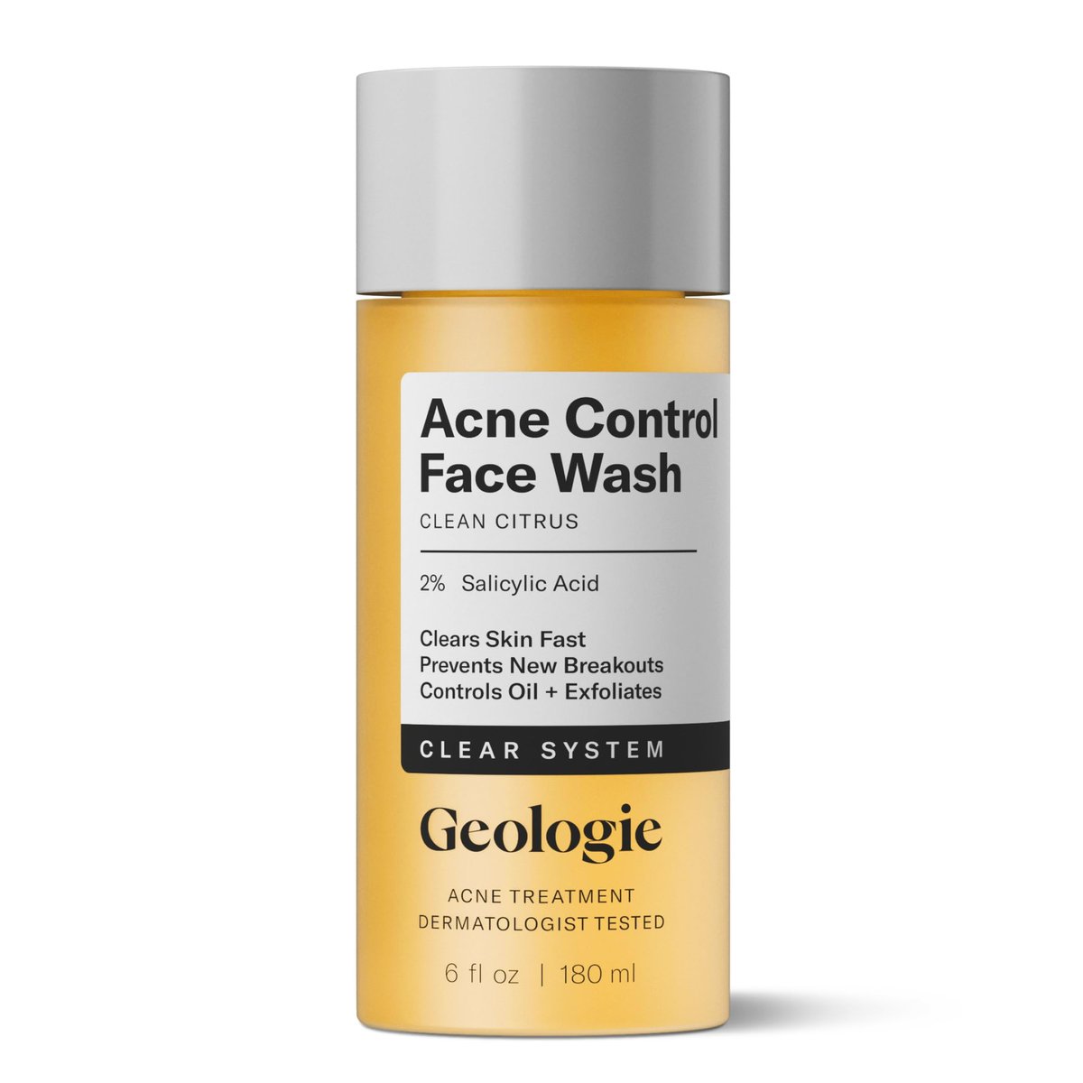 Geologie Akne-Kontroll-Gesichtsreiniger | 2% Salicylsäure Peeling-Reiniger | Klärt die Haut, kontrolliert Öl & verhindert Ausbrüche | Sauberer Zitrusduft | Für Männer & Frauen | 177 ml