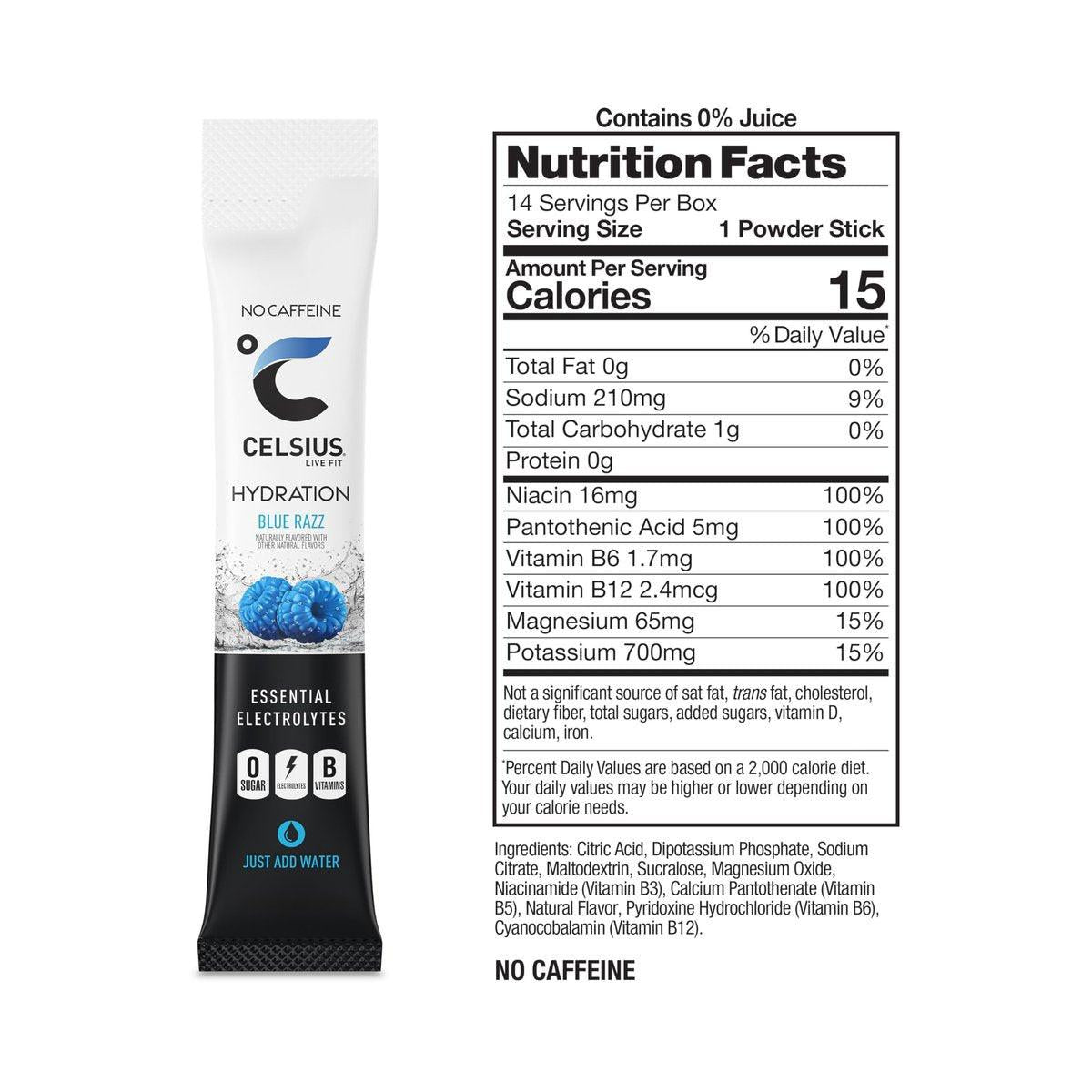 CELSIUS Hydration™ Blue Razz, Zuckerfreies Elektrolyt-Getränkepulver (14er-Pack)