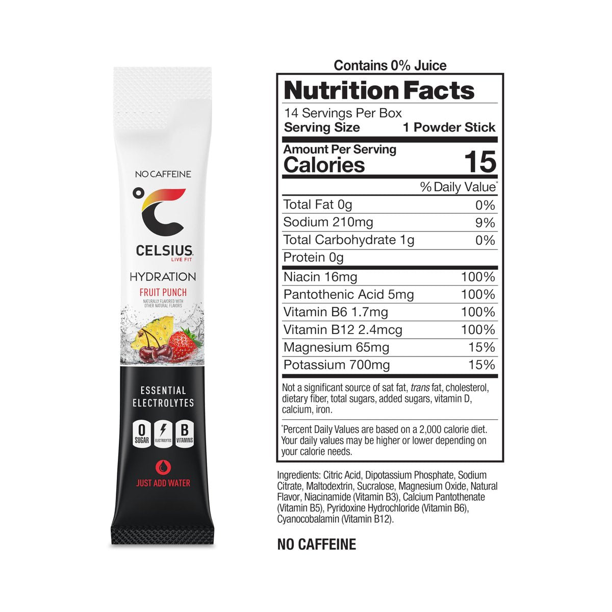 CELSIUS Hydration™ Fruit Punch, Zuckerfreies Elektrolyt-Hydrationsgetränkepulver (14er-Pack)