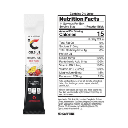 CELSIUS Hydration™ Fruit Punch, Zuckerfreies Elektrolyt-Hydrationsgetränkepulver (14er-Pack)