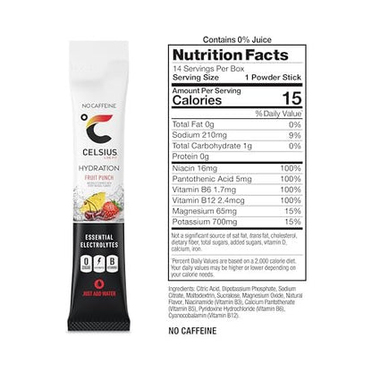 CELSIUS Hydration™ Fruit Punch, Zuckerfreies Elektrolyt-Hydrationsgetränkepulver (14er-Pack)