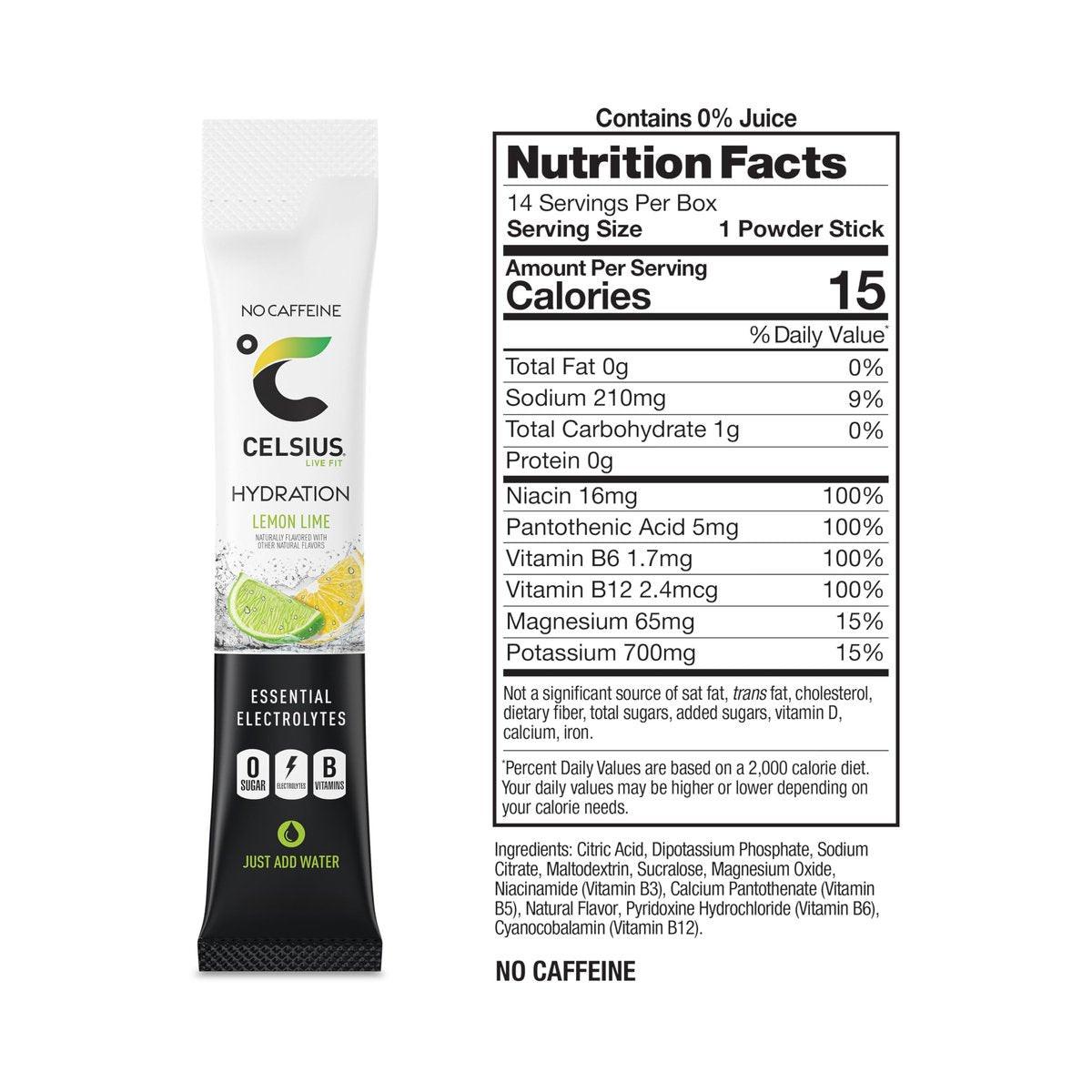 CELSIUS Hydration™ Zitrone Limette, Zuckerfreies Elektrolyt-Getränkepulver (14er-Pack)
