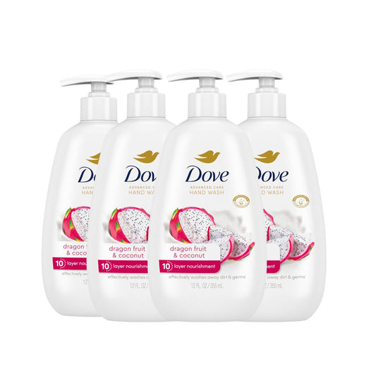 Dove Advanced Care Hand Waschmittel Drachenfrucht & Kokosnuss, 4er-Pack (12 oz) für wirksame Reinigung und 10-fache Pflege