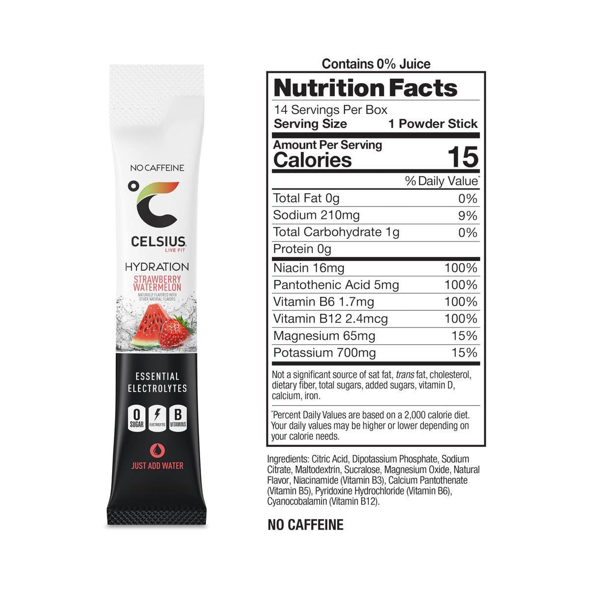 CELSIUS Hydration™ Erdbeer-Wassermelone, Zuckerfreies Elektrolyt-Getränkepulver (14er-Pack)
