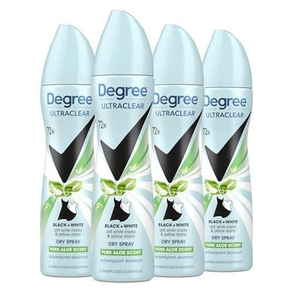 Degree UltraClear Antitranspirant Deodorant Trockenspray 4er-Pack – 72h Schweißschutz für Frauen, Pure Aloe Duft, gegen weiße Flecken und gelbe Verfärbungen, 3,8 Oz