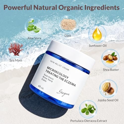 Crogooe Natürliche Beruhigende Ekzemcreme mit Seemoos, Aloe Vera und Hafer – Feuchtigkeitsspendende Pflege für trockene Haut, 118 ml