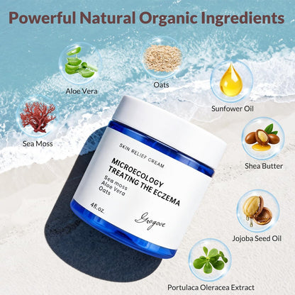 Crogooe Natürliche Beruhigende Ekzemcreme mit Seemoos, Aloe Vera und Hafer – Feuchtigkeitsspendende Pflege für trockene Haut, 118 ml