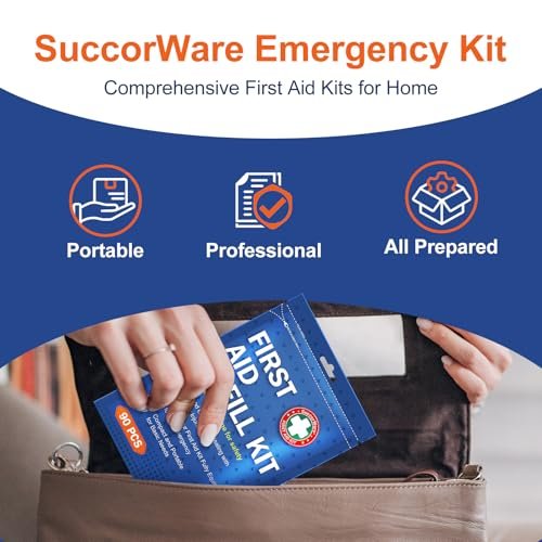 SuccorWare 90-teiliges Erste-Hilfe-Nachfüllset – Wundversorgungsset mit Verbänden für Zuhause, Reisen, Wandern – Tragbares Ersatzset für Erste-Hilfe-Medizinbedarf (1 Set)