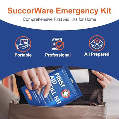SuccorWare 90-teiliges Erste-Hilfe-Nachfüllset – Wundversorgungsset mit Verbänden für Zuhause, Reisen, Wandern – Tragbares Ersatzset für Erste-Hilfe-Medizinbedarf (1 Set)