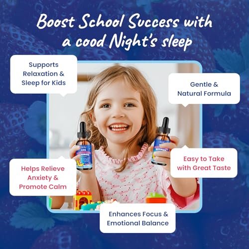 Hovika Magnesium Glycinat Flüssig für Kinder - mit L-Theanin, Omega-3, Vitamin B6, D3, Zink - Magnesium Tropfen für Schlaf, Entspannung, Ruhe & Konzentration - 60 ml, Erdbeergeschmack