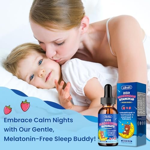 Hovika Magnesium Glycinat Flüssig für Kinder - mit L-Theanin, Omega-3, Vitamin B6, D3, Zink - Magnesium Tropfen für Schlaf, Entspannung, Ruhe & Konzentration - 60 ml, Erdbeergeschmack