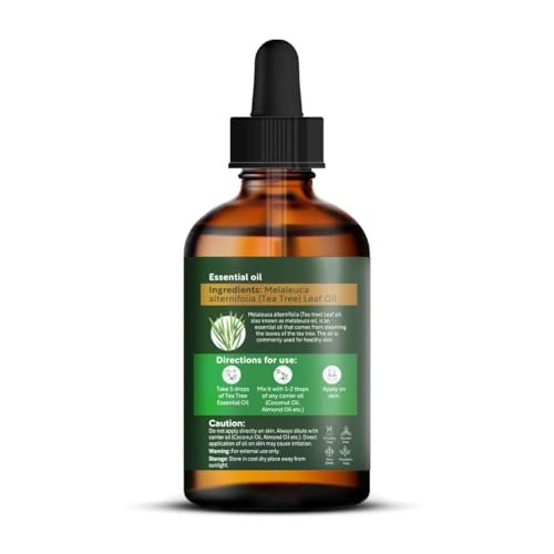 HerbsIndia Teebaumöl für die Haut - 100 ml - 100% rein, unverdünnt, Premium-Qualität mit Glaspipette, Non-GMO