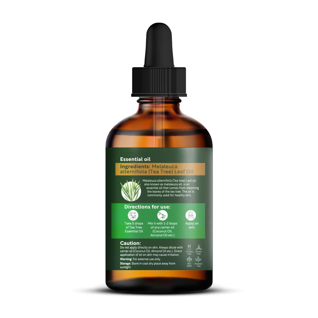 HerbsIndia Teebaumöl für die Haut - 100 ml - 100% rein, unverdünnt, Premium-Qualität mit Glaspipette, Non-GMO