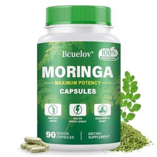 Moringa Kapseln | 800 mg reines Moringa-Pulver – Unterstützt Energie, Haut- und Darmgesundheit, Immunsystem – Grünes Superfood mit Vitaminen & Aminosäuren (90 Kapseln)