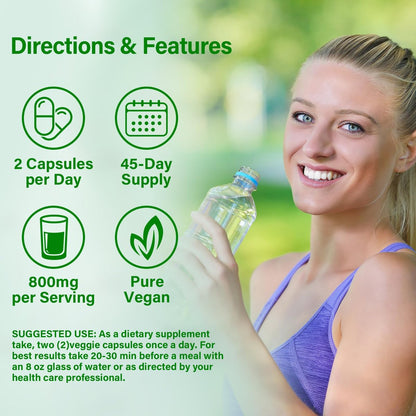 Moringa Kapseln | 800 mg reines Moringa-Pulver – Unterstützt Energie, Haut- und Darmgesundheit, Immunsystem – Grünes Superfood mit Vitaminen & Aminosäuren (90 Kapseln)