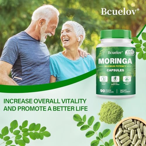 Moringa Kapseln | 800 mg reines Moringa-Pulver – Unterstützt Energie, Haut- und Darmgesundheit, Immunsystem – Grünes Superfood mit Vitaminen & Aminosäuren (90 Kapseln)