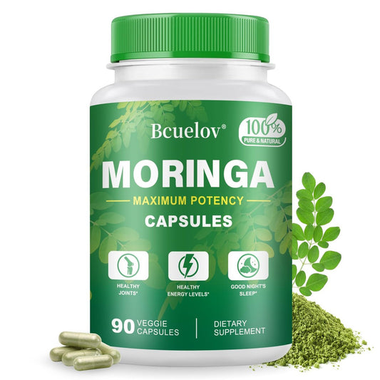 Moringa Kapseln | 800 mg reines Moringa-Pulver – Unterstützt Energie, Haut- und Darmgesundheit, Immunsystem – Grünes Superfood mit Vitaminen & Aminosäuren (90 Kapseln)