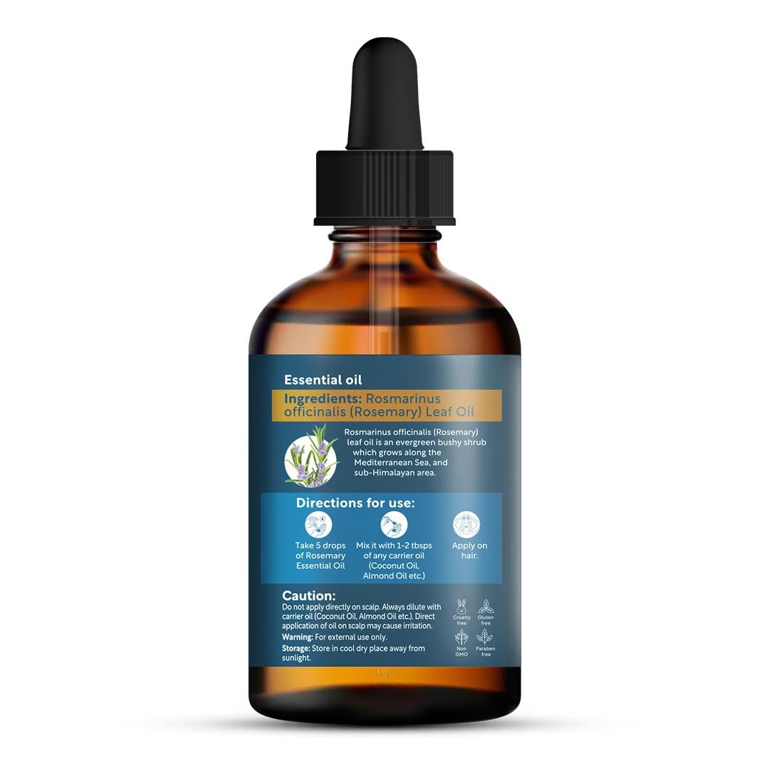 Herbsindia Rosmarinöl für Haare - Riesige 100 ml - 100% rein - Premiumqualität mit Glaspipette, unverdünnt, nicht gentechnisch verändert