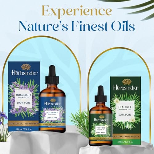 Herbsindia Rosmarinöl für Haare - Riesige 100 ml - 100% rein - Premiumqualität mit Glaspipette, unverdünnt, nicht gentechnisch verändert