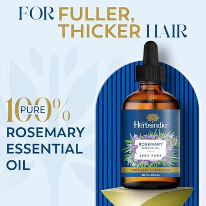 Herbsindia Rosmarinöl für Haare - Riesige 100 ml - 100% rein - Premiumqualität mit Glaspipette, unverdünnt, nicht gentechnisch verändert