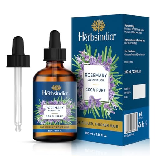 Herbsindia Rosmarinöl für Haare - Riesige 100 ml - 100% rein - Premiumqualität mit Glaspipette, unverdünnt, nicht gentechnisch verändert