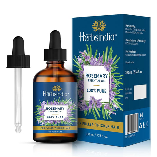 Herbsindia Rosmarinöl für Haare - Riesige 100 ml - 100% rein - Premiumqualität mit Glaspipette, unverdünnt, nicht gentechnisch verändert
