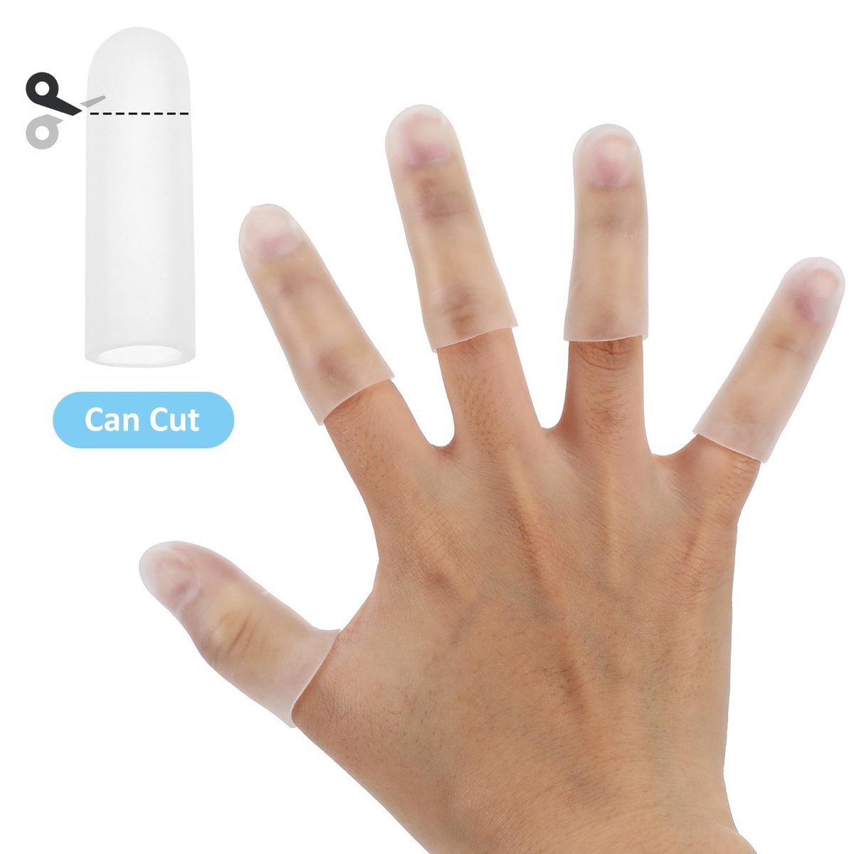 Gel-Fingerlinge, 10 Stück Gel-Fingerschutz, Fingerkappen aus Silikon, Fingerspitzen-Schutz, Fingerhülsen, Daumenschutz bei Handekzemen, rissigen Fingern und Arthritis (Transparent)