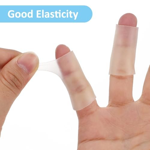 Gel-Fingerlinge, 10 Stück Gel-Fingerschutz, Fingerkappen aus Silikon, Fingerspitzen-Schutz, Fingerhülsen, Daumenschutz bei Handekzemen, rissigen Fingern und Arthritis (Transparent)