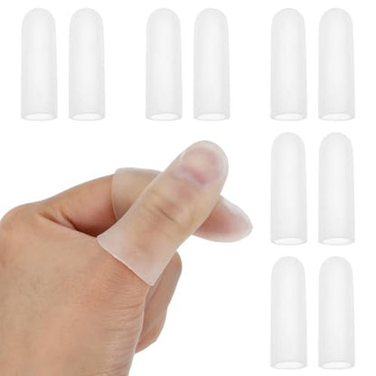 Gel-Fingerlinge, 10 Stück Gel-Fingerschutz, Fingerkappen aus Silikon, Fingerspitzen-Schutz, Fingerhülsen, Daumenschutz bei Handekzemen, rissigen Fingern und Arthritis (Transparent)