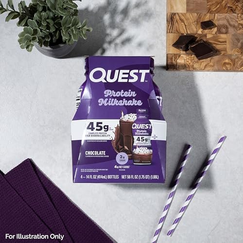 Quest Nutrition Schokoladen-Proteinshake – 45 g Protein, 2 g Zucker, 4 g Netto-Kohlenhydrate, gebrauchsfertig, glutenfrei, 4er-Pack