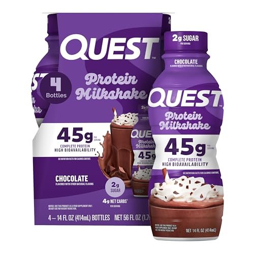 Quest Nutrition Schokoladen-Proteinshake – 45 g Protein, 2 g Zucker, 4 g Netto-Kohlenhydrate, gebrauchsfertig, glutenfrei, 4er-Pack
