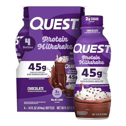 Quest Nutrition Schokoladen-Proteinshake – 45 g Protein, 2 g Zucker, 4 g Netto-Kohlenhydrate, gebrauchsfertig, glutenfrei, 4er-Pack
