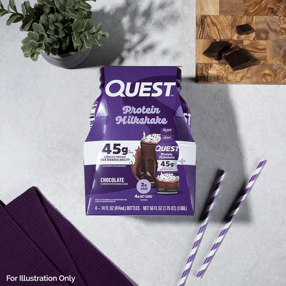 Quest Nutrition Schokoladen-Proteinshake – 45 g Protein, 2 g Zucker, 4 g Netto-Kohlenhydrate, gebrauchsfertig, glutenfrei, 4er-Pack