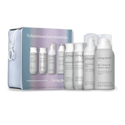 Living Proof Voluminous Hair Essentials Kit - Reisegröße: Shampoo, Conditioner, Texture Foam und Trockenspray für Volumen & Textur (Wert 76 €)