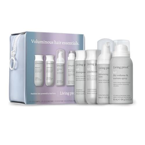 Living Proof Voluminous Hair Essentials Kit - Reisegröße: Shampoo, Conditioner, Texture Foam und Trockenspray für Volumen & Textur (Wert 76 €)