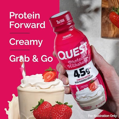 Quest Nutrition Erdbeer-Proteinshake – 45 g Protein, 2 g Zucker, 4 g Netto-Kohlenhydrate, Fertiggetränk, glutenfrei, 4er-Pack