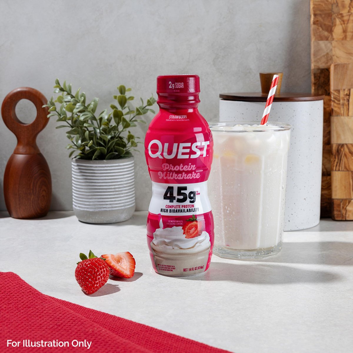 Quest Nutrition Erdbeer-Proteinshake – 45 g Protein, 2 g Zucker, 4 g Netto-Kohlenhydrate, Fertiggetränk, glutenfrei, 4er-Pack