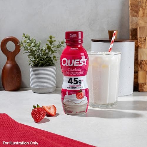 Quest Nutrition Erdbeer-Proteinshake – 45 g Protein, 2 g Zucker, 4 g Netto-Kohlenhydrate, Fertiggetränk, glutenfrei, 4er-Pack
