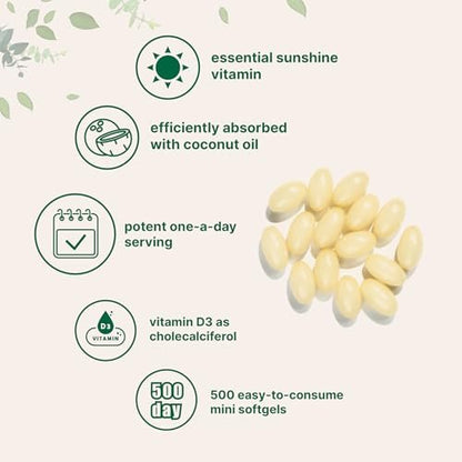 Micro Ingredients Vitamin D3 2.000 IE, 500 Softgels | Mit Virgin Coconut Oil | Cholecalciferol | Unterstützt Knochen, Immunsystem & Herz | Leicht zu schlucken, Nicht-GVO