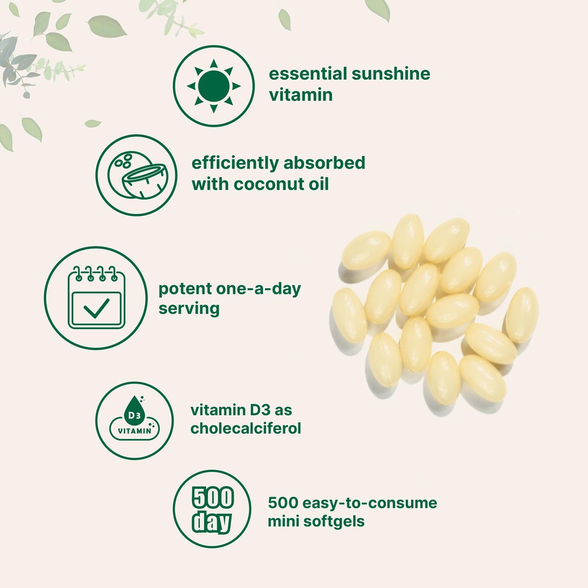 Micro Ingredients Vitamin D3 2.000 IE, 500 Softgels | Mit Virgin Coconut Oil | Cholecalciferol | Unterstützt Knochen, Immunsystem & Herz | Leicht zu schlucken, Nicht-GVO
