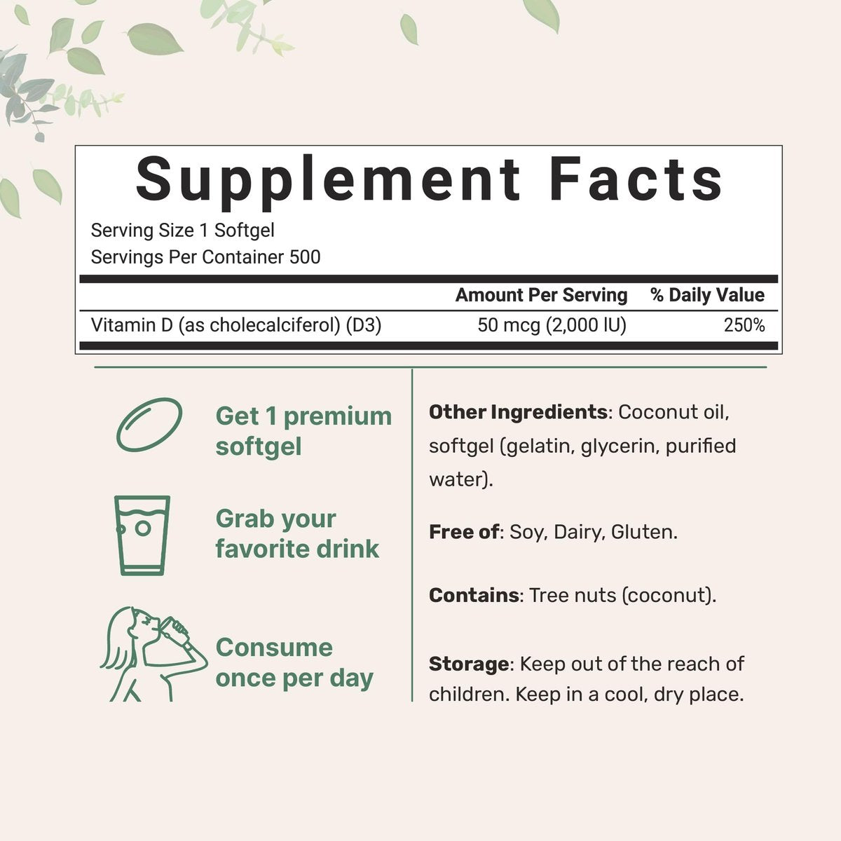 Micro Ingredients Vitamin D3 2.000 IE, 500 Softgels | Mit Virgin Coconut Oil | Cholecalciferol | Unterstützt Knochen, Immunsystem & Herz | Leicht zu schlucken, Nicht-GVO