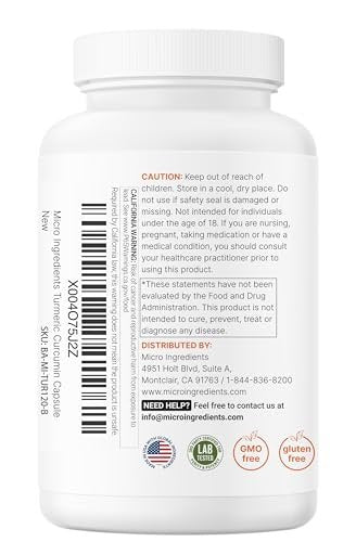 Micro Ingredients Reines Curcumin-Pulver 1.000 mg – 95 % Curcuminoide mit schwarzem Pfeffer & Ingwer – Hoch absorbierbar für Gelenk- & Antioxidans-Unterstützung* – Füllstofffrei, 120 vegane Kapseln